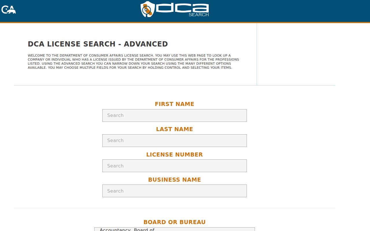 Santee people search with California professional license fields