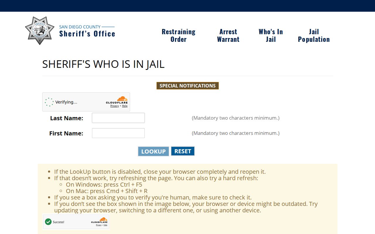 Santee people search using the county jail lookup