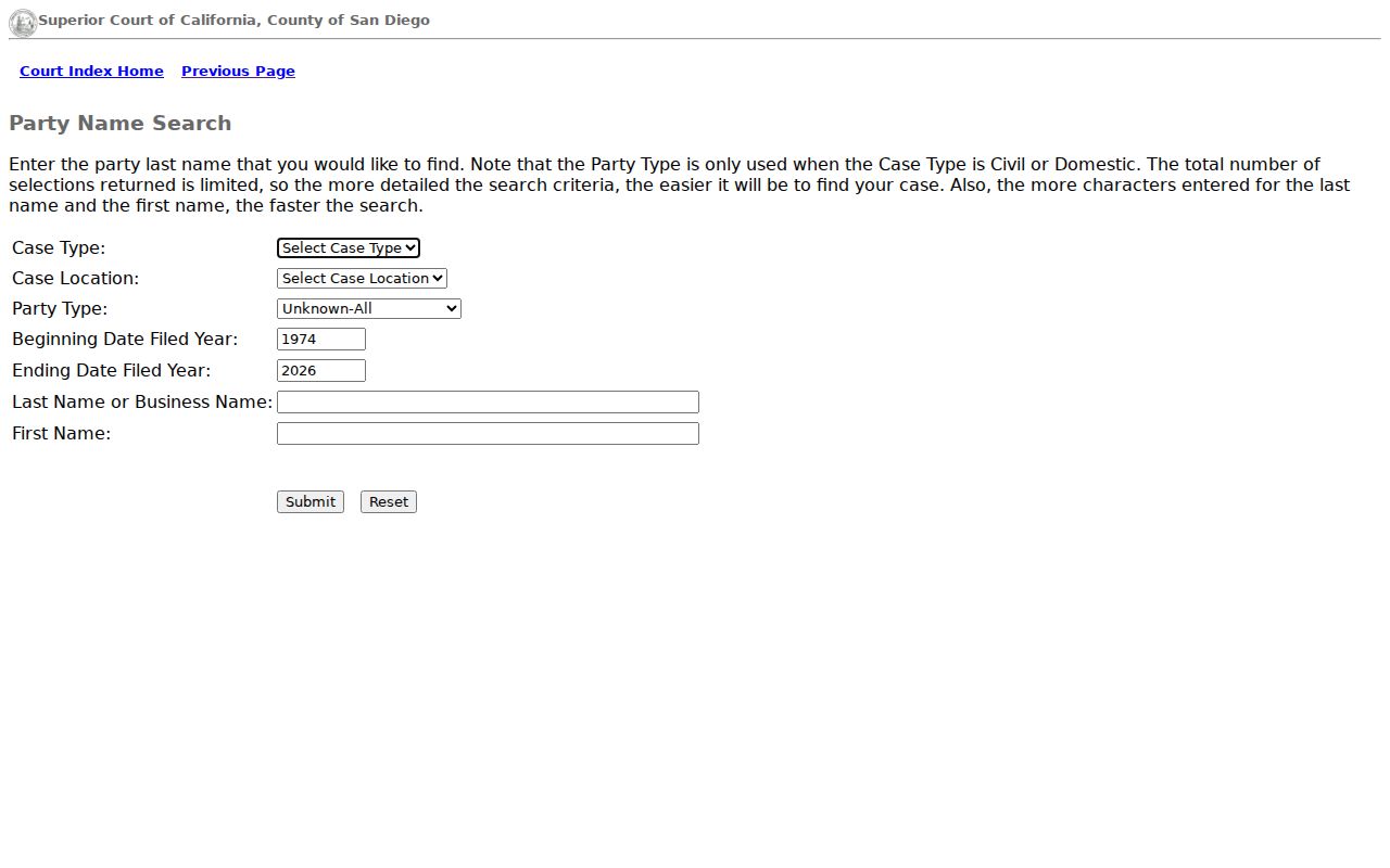 Santee people search using San Diego Superior Court party fields