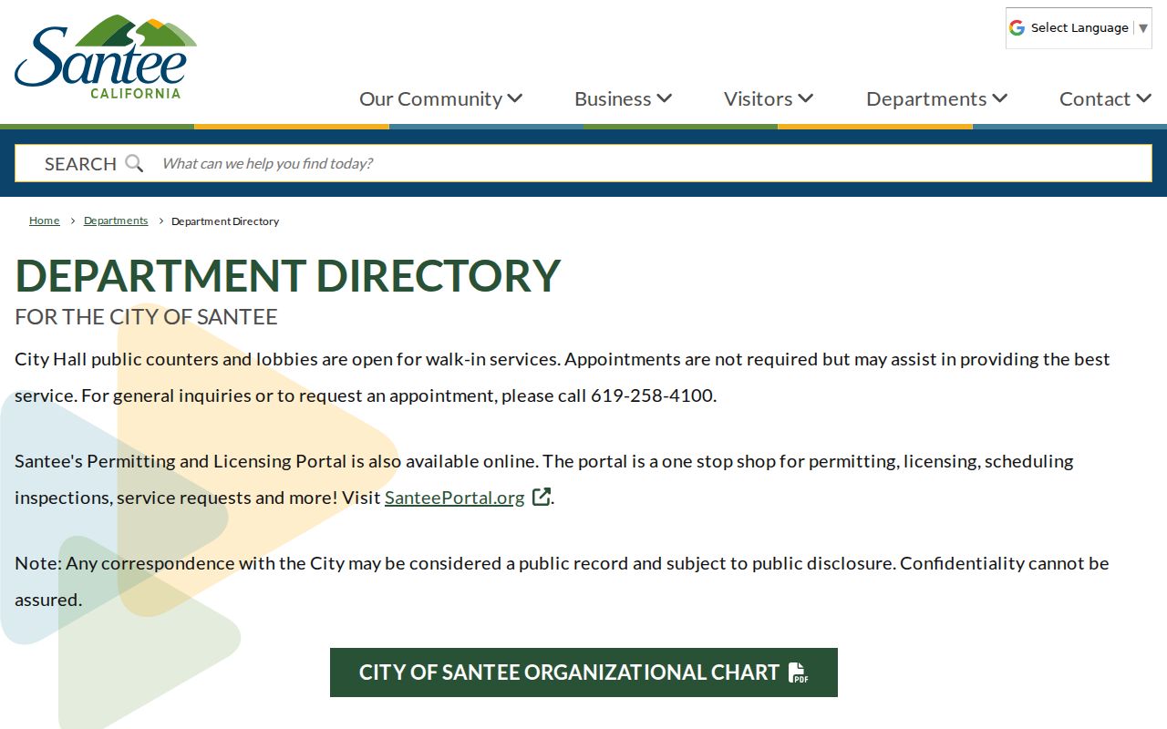 Santee people directories page for city department contacts