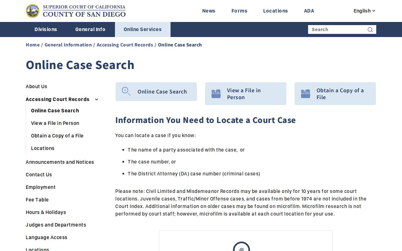Santee public records guidance for San Diego Superior Court case searching